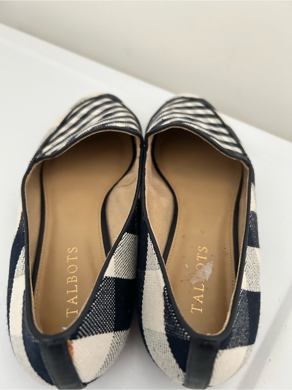 Talbots Ryan Gingham Loafers in Canvas Plaid Navy Blue Cream Size 9.5 M - Picture 12 of 15